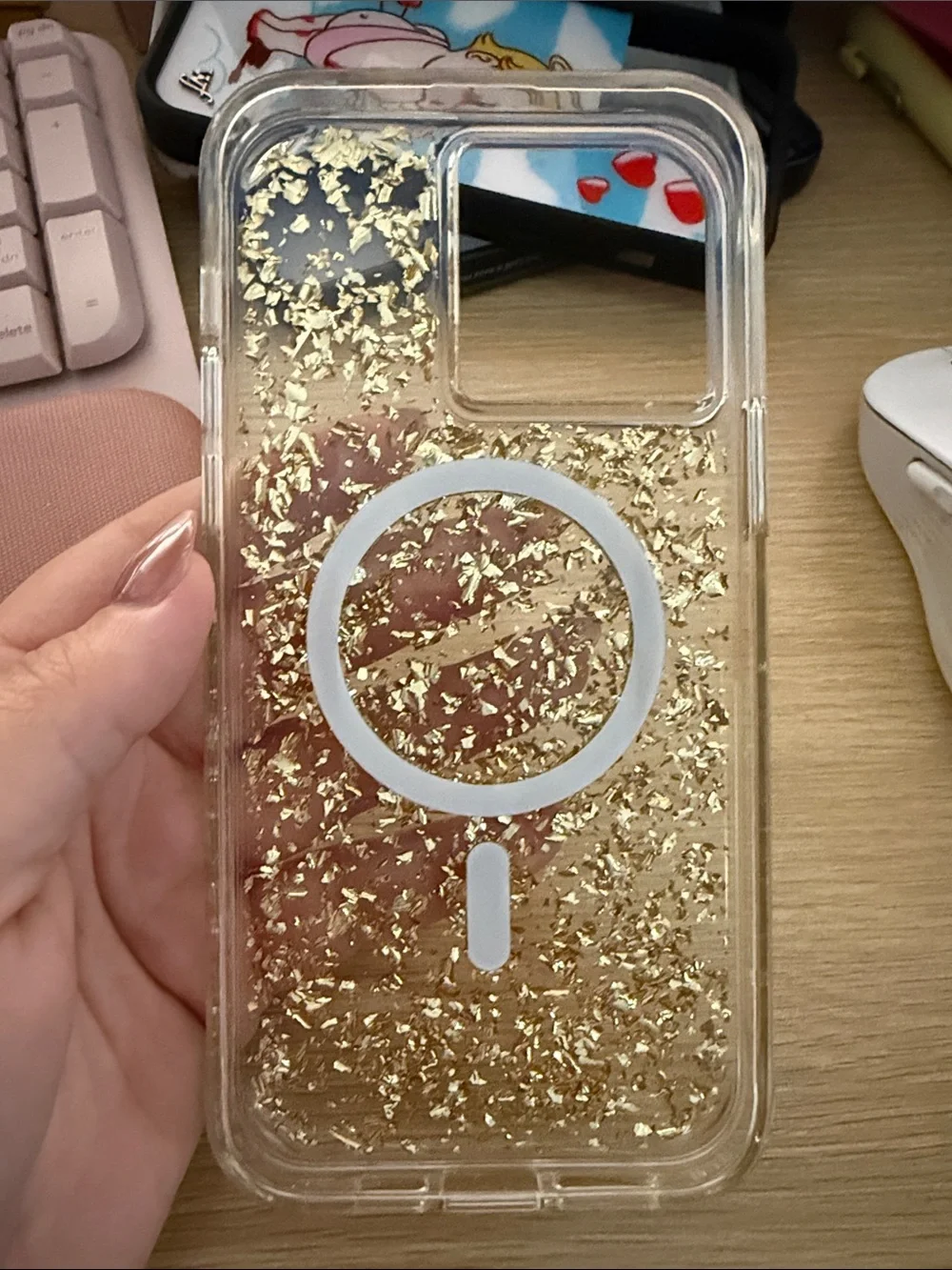 case-mate Clear Phone Case with Gold Flakes and Gold Ring Grip